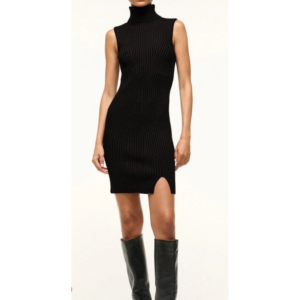 Staud Callum Dress Black Ribbed Sleeveless Turtleneck Midi 454-20039 Size L